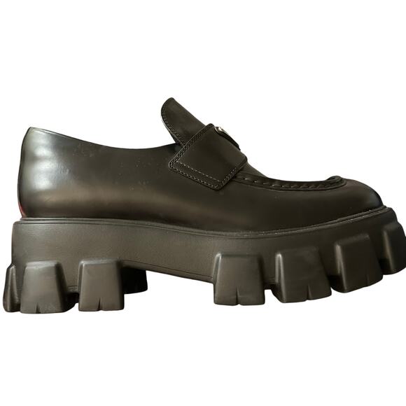 Prada - Brushed Leather Monolith Loafers - Black - Size 41 (10 Women’s) - Picture 9 of 13